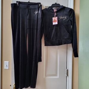 Juicy Couture Velour Liquorice tracksuit 2 Pc Set Hoodie & Pants Size S Small